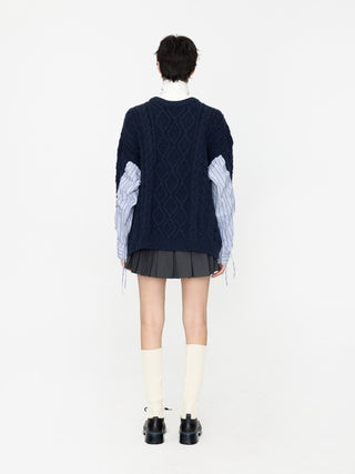 Cable Knit Jumper With Shirting Sleeves