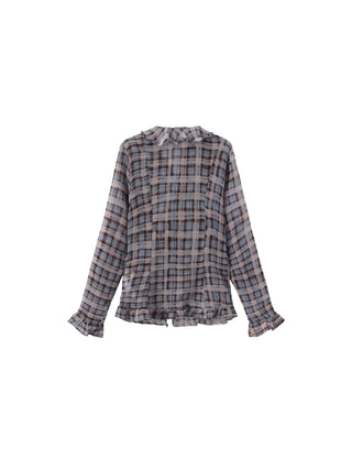 Semi-Sheer Ruffle Trim Check Shirt