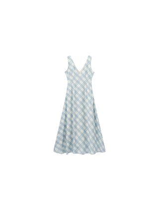 Plaid V-Neck Sleeveless Maxi Dress