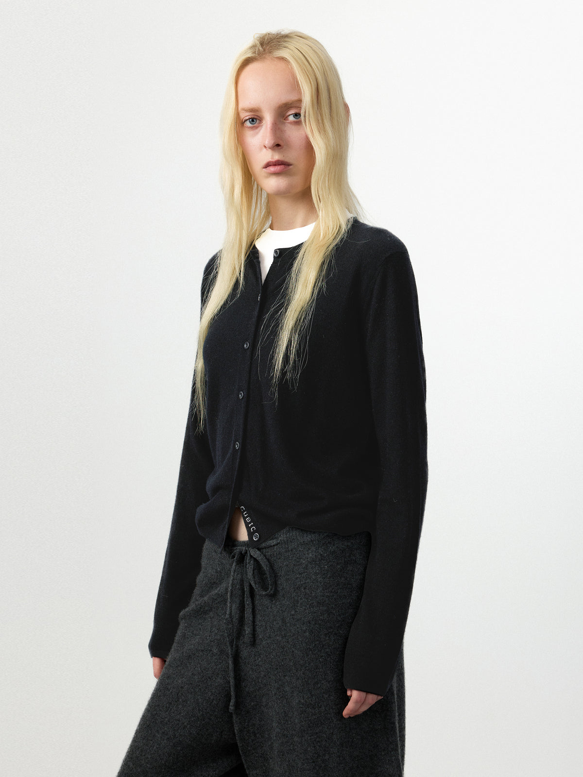 100% Wool Knit Cardigan with Crew Neck-14