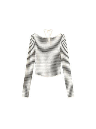 Chest Cut Out Striped Long Sleeve Top