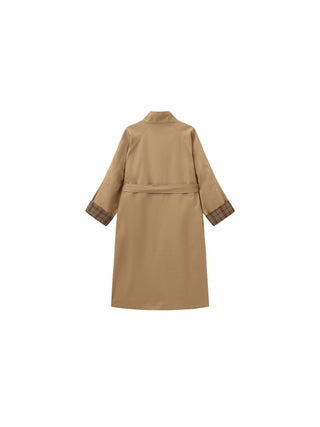 Funnel Neck Colorblock Cuff Trench Coat