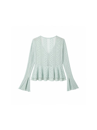 CUBIC Sheer Knit Tie-Front Peplum Top