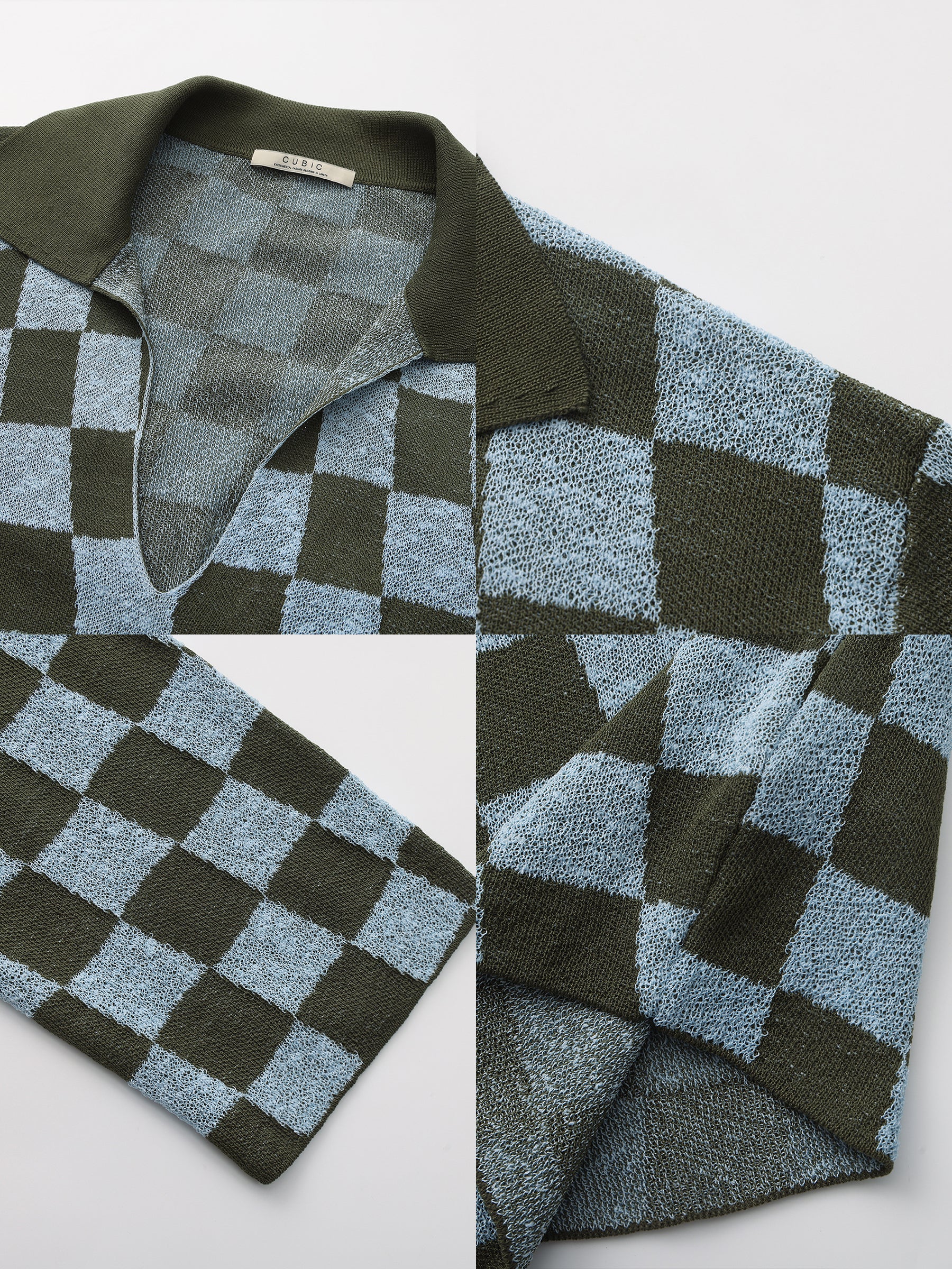 Checkerboard Contrast Knit Top-13