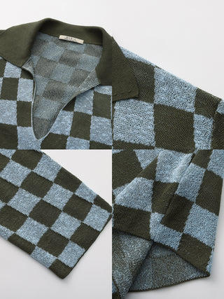 Checkerboard Contrast Knit Top