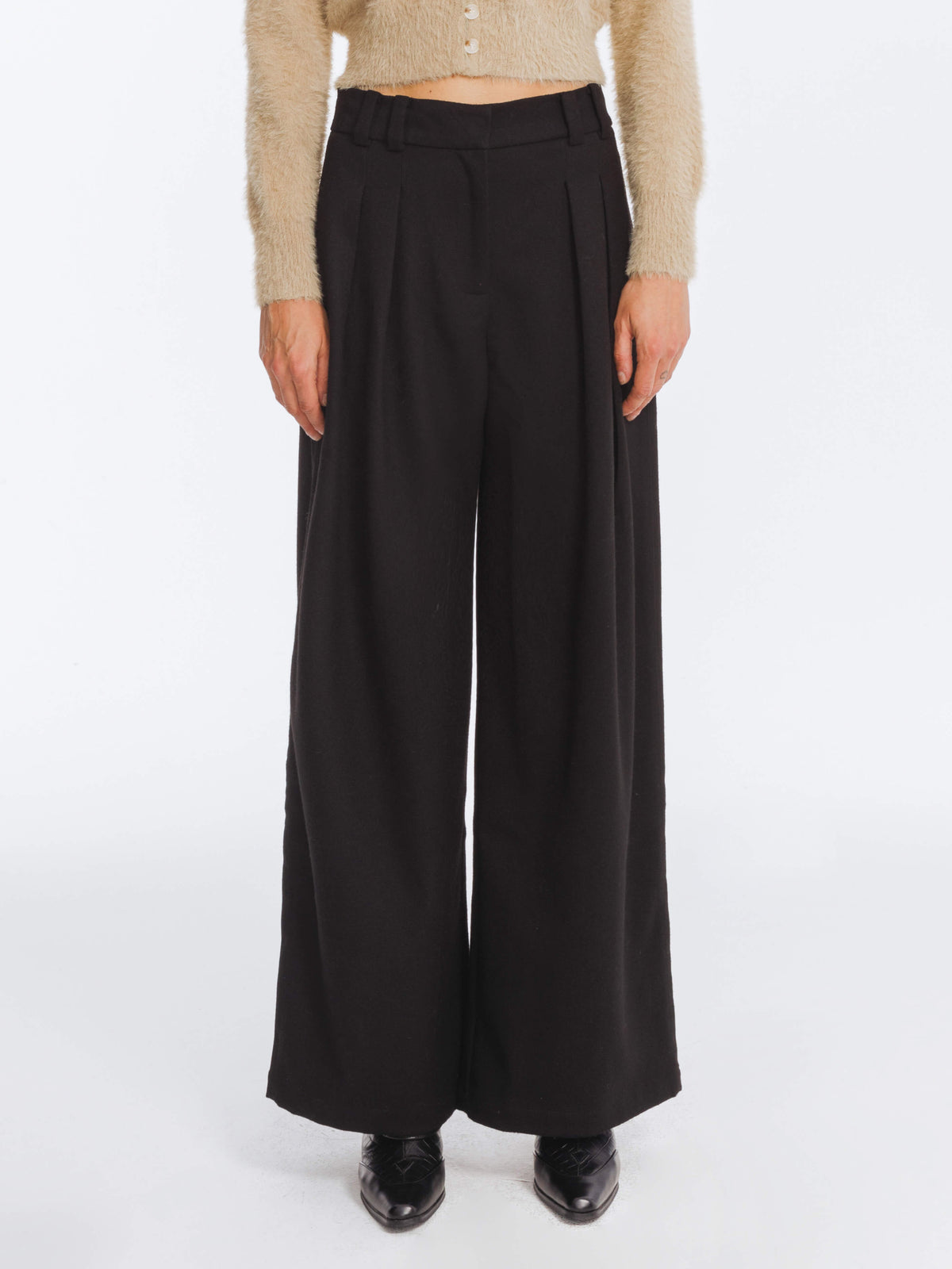 Wide Leg Double Pleated Trousers-11