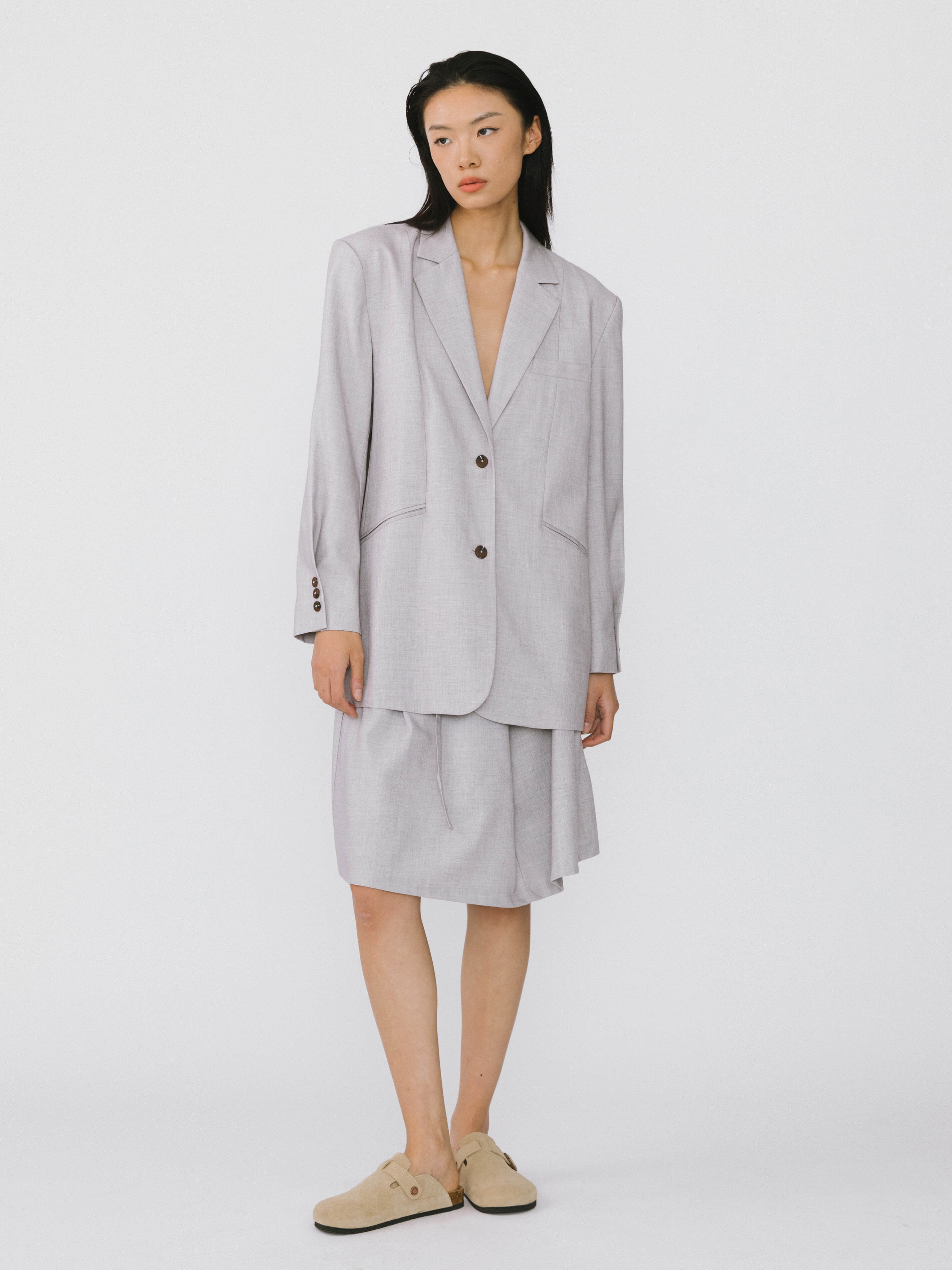 Oversized Shoulder Single Breasted Blazer with Wool Blend-16