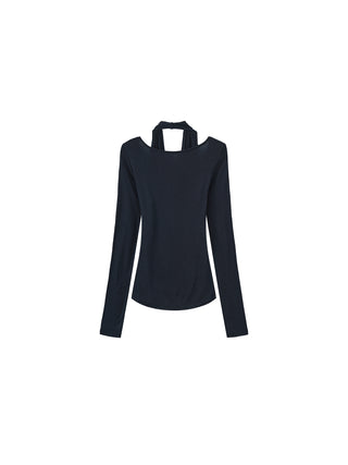 Halter V-Neck Long-Sleeve T-Shirt