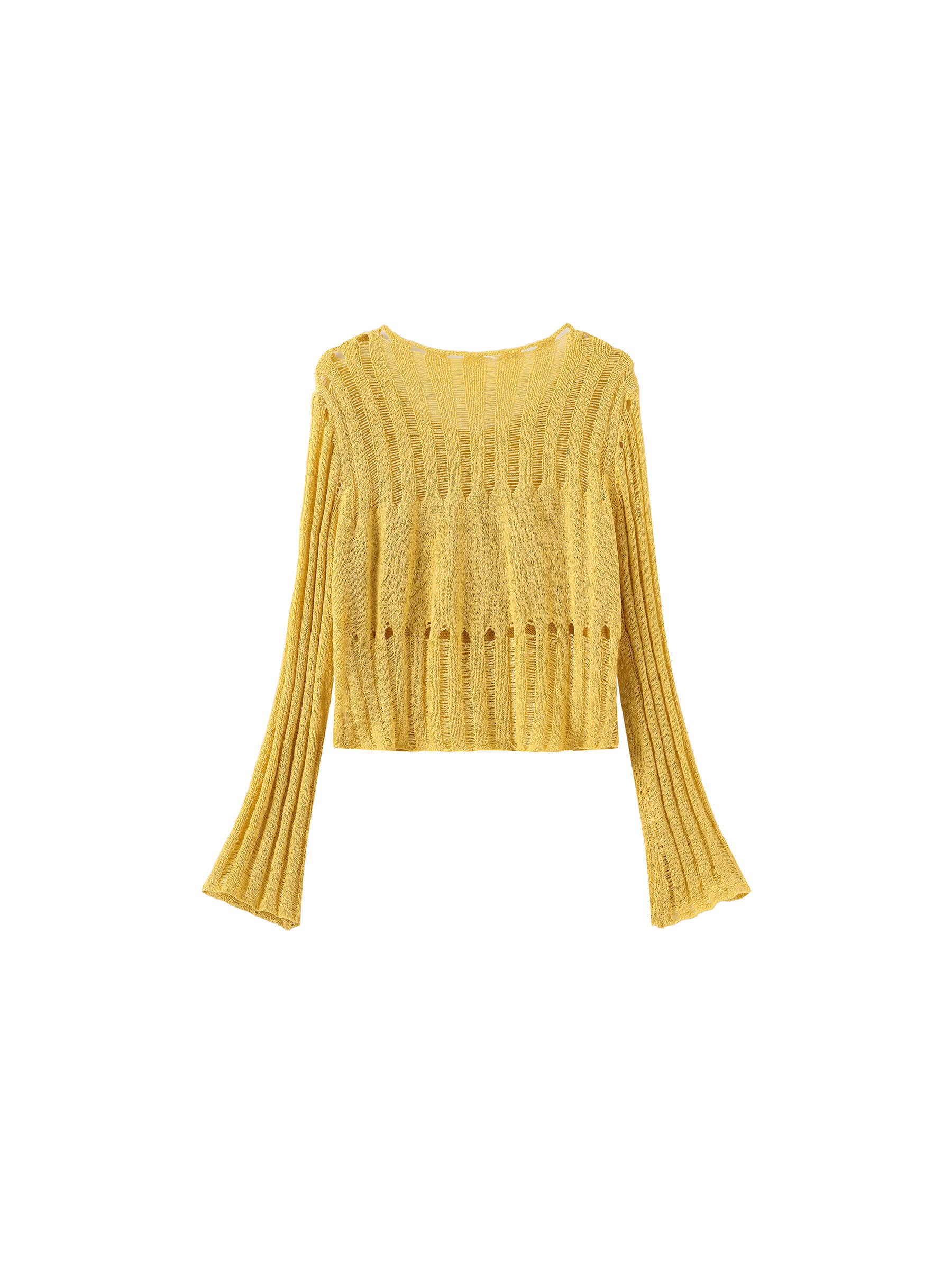Beaded Hollow-Out Knit Top with Flare Sleeves-16