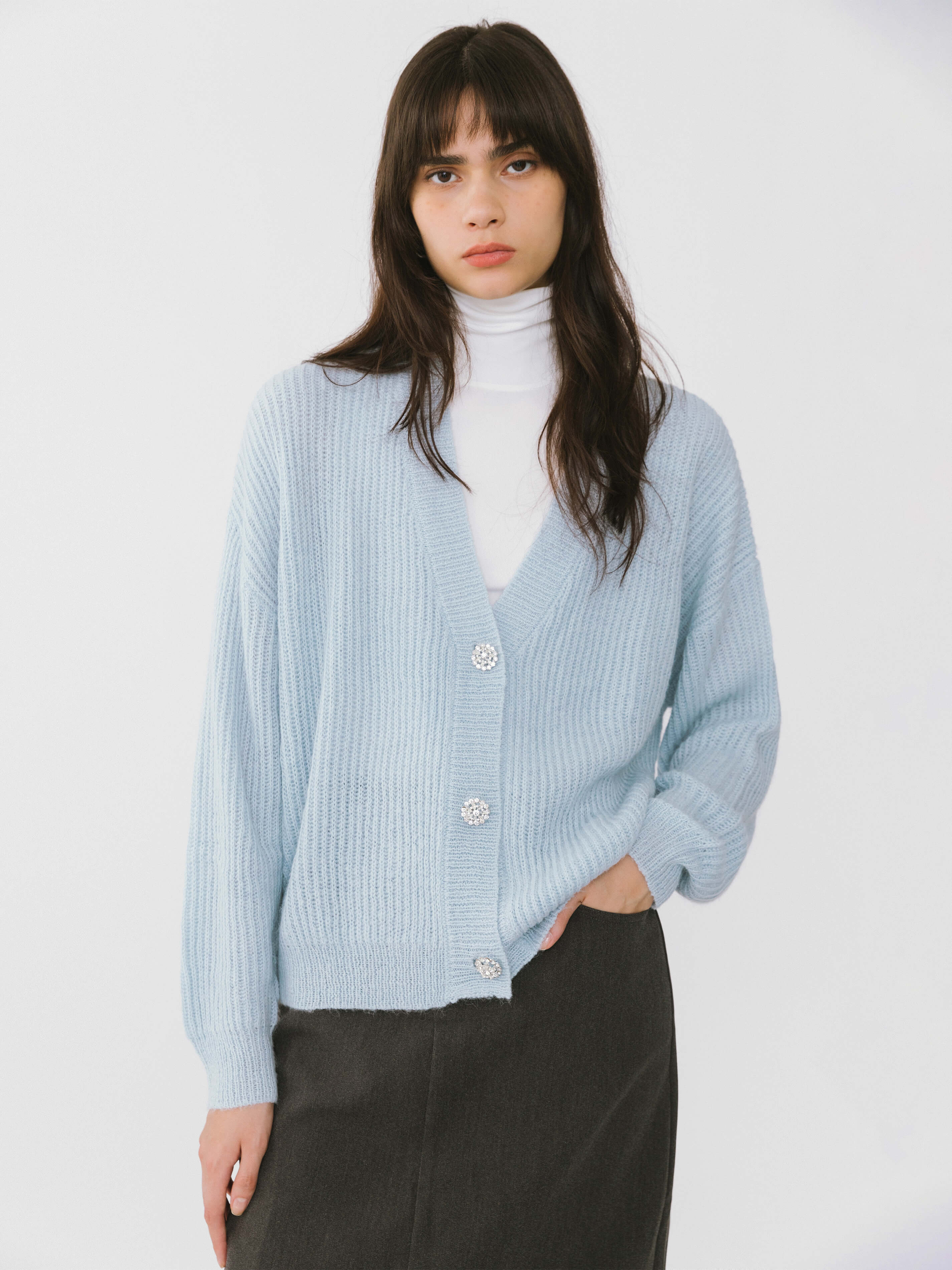 Casual V-Neck Ribbed Knit Cardigan with Wool Blend-14