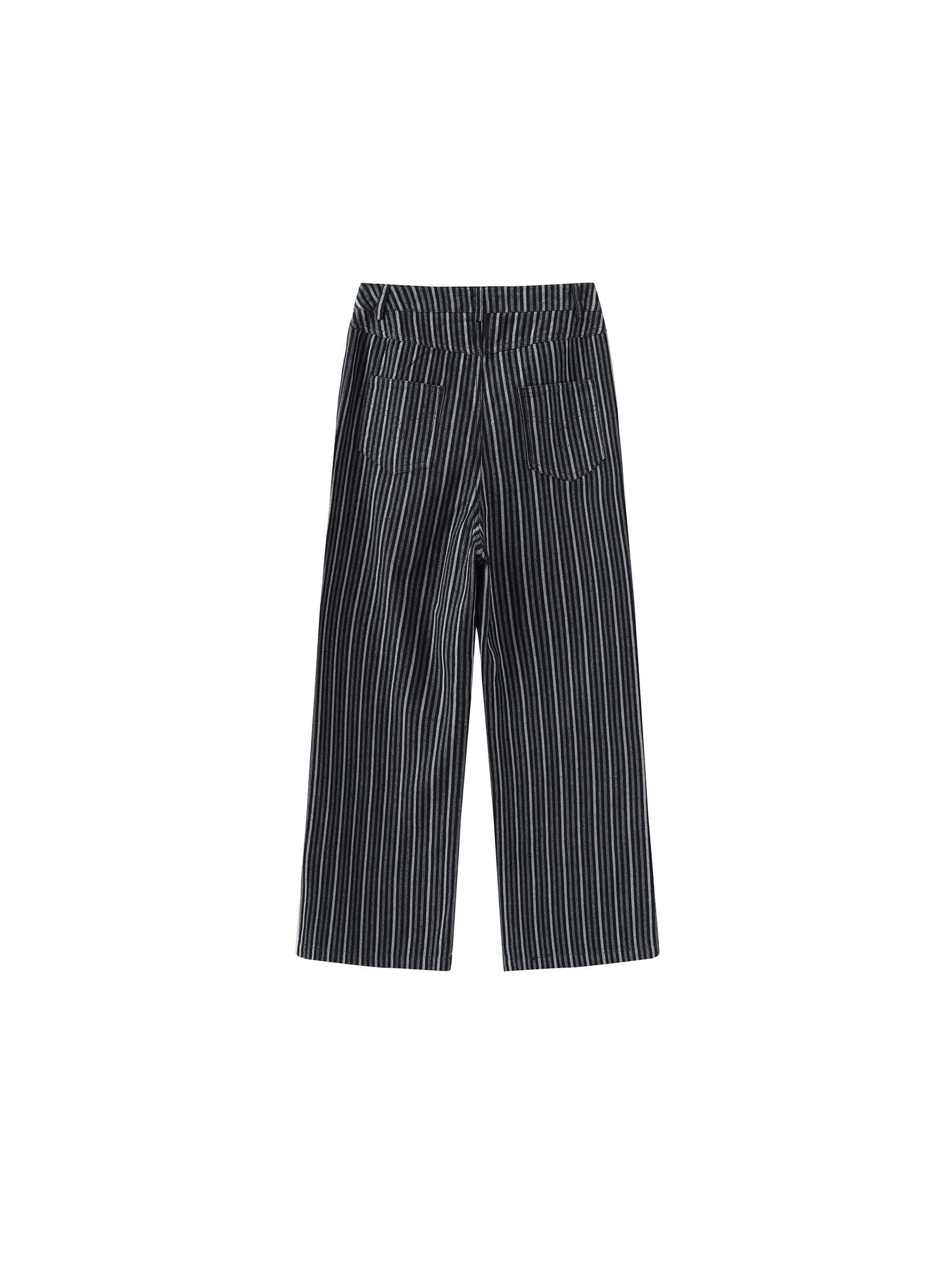 Pinstriped Wide Leg Cropped Jeans-14