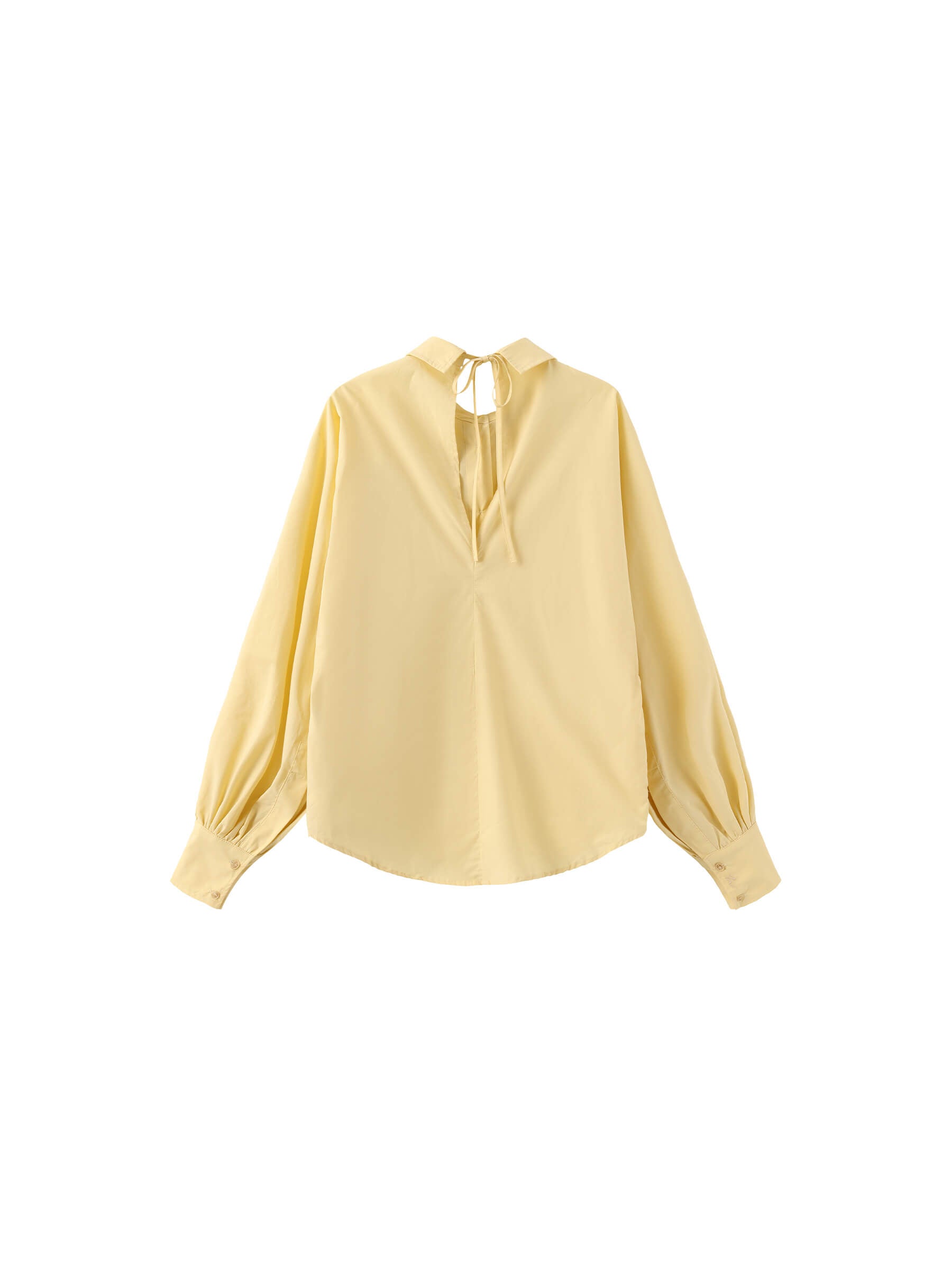 100% Cotton Oversized Balloon Sleeve Backless Tie Shirt-16