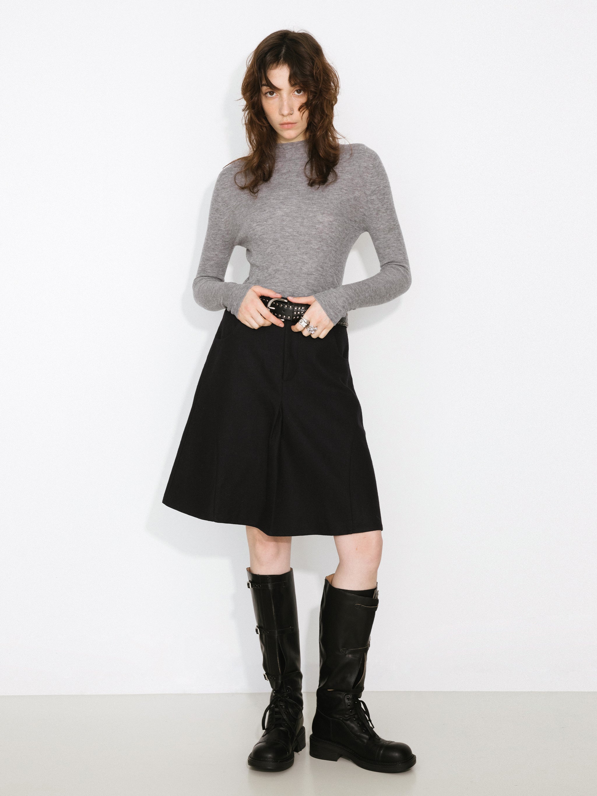 CUBIC 100% Wool Mock‑Neck Fitted Knit Top-14