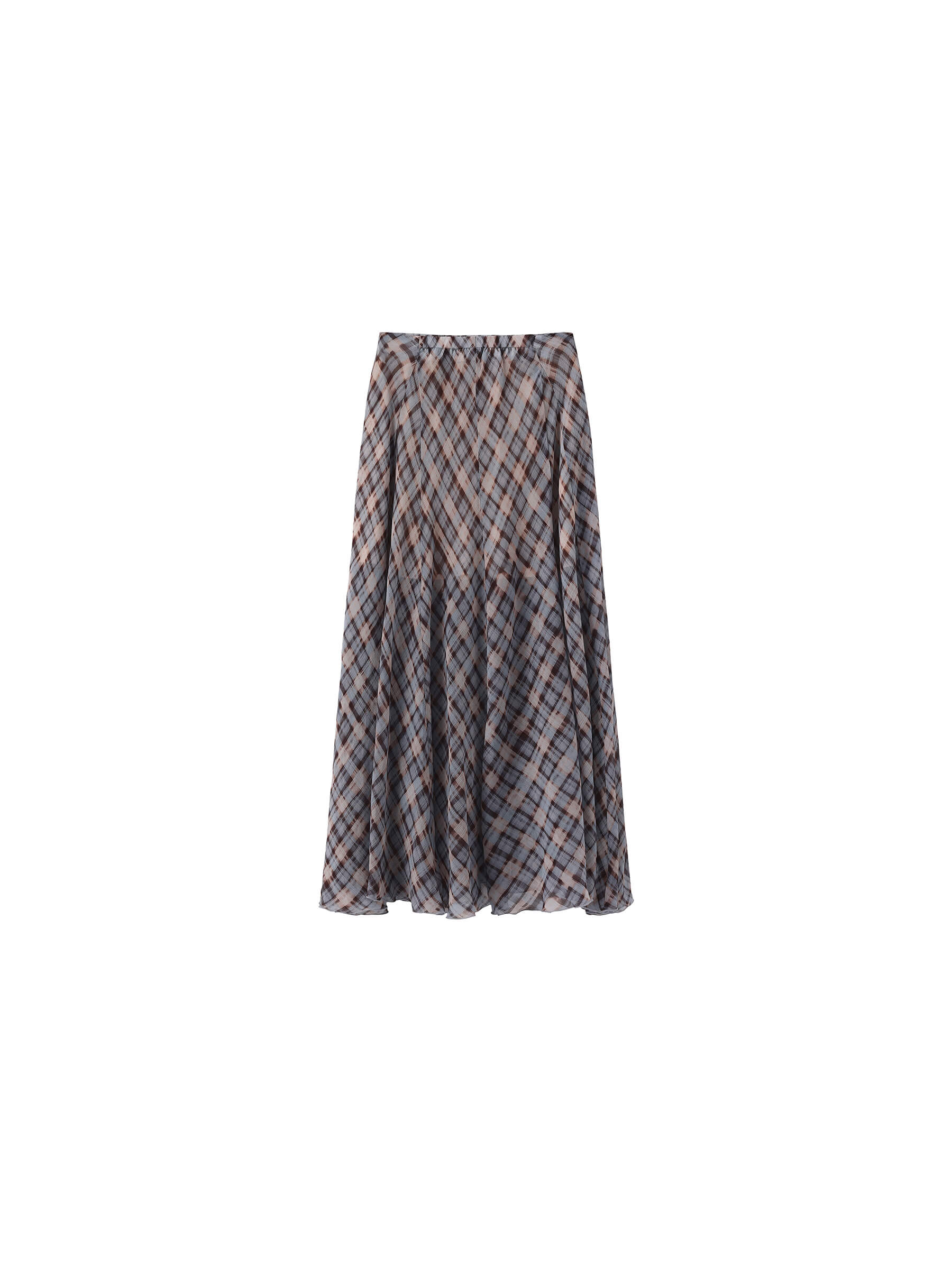 Asymmetrical Flowy Check Maxi Skirt-Blue-9