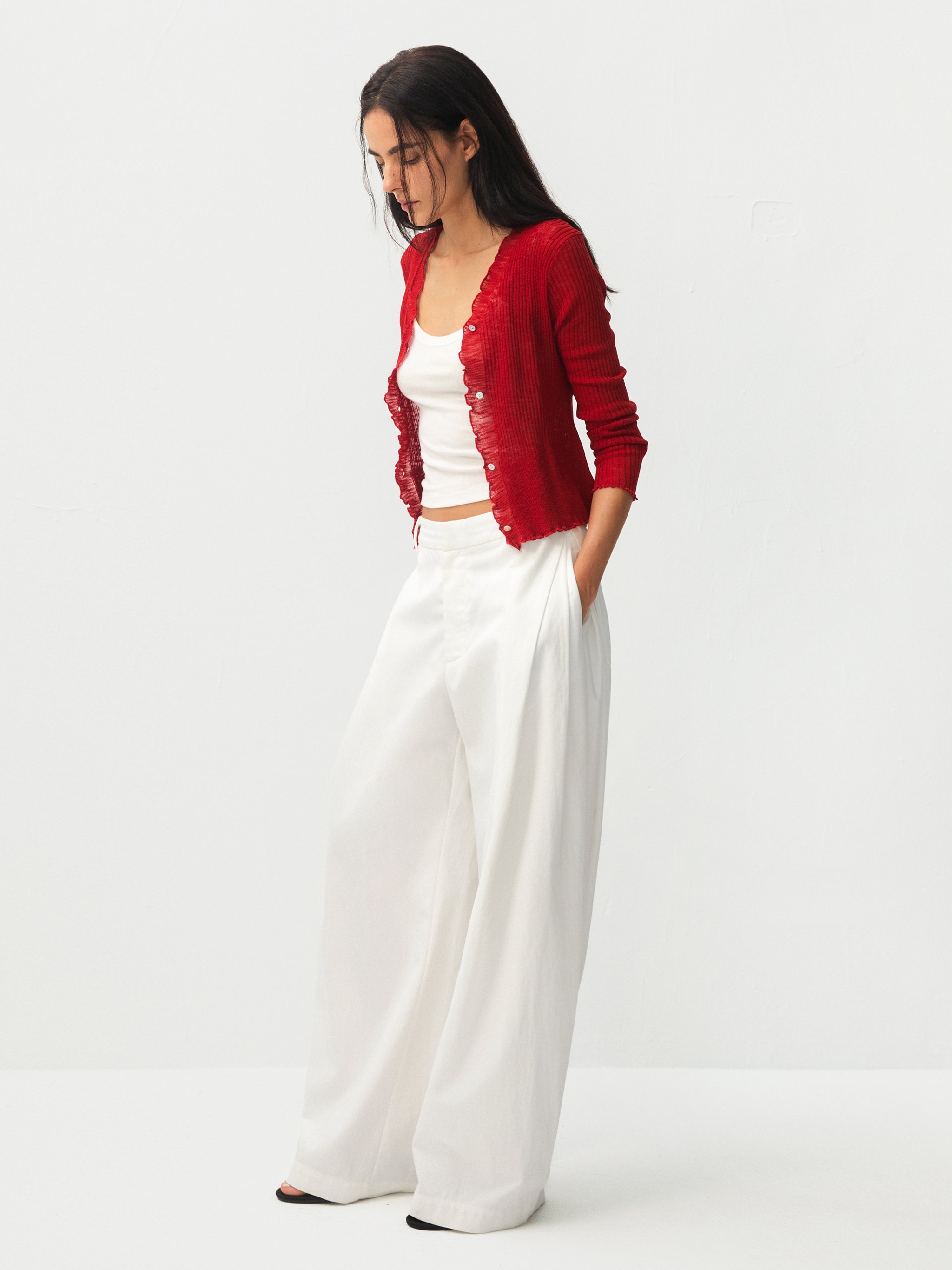 Wide-Leg Tapered Tailored Trousers-14