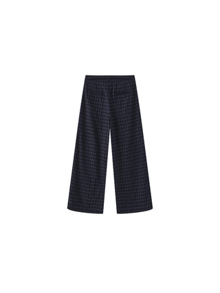 Drawstring Checkered Wide-Leg Casual Pants