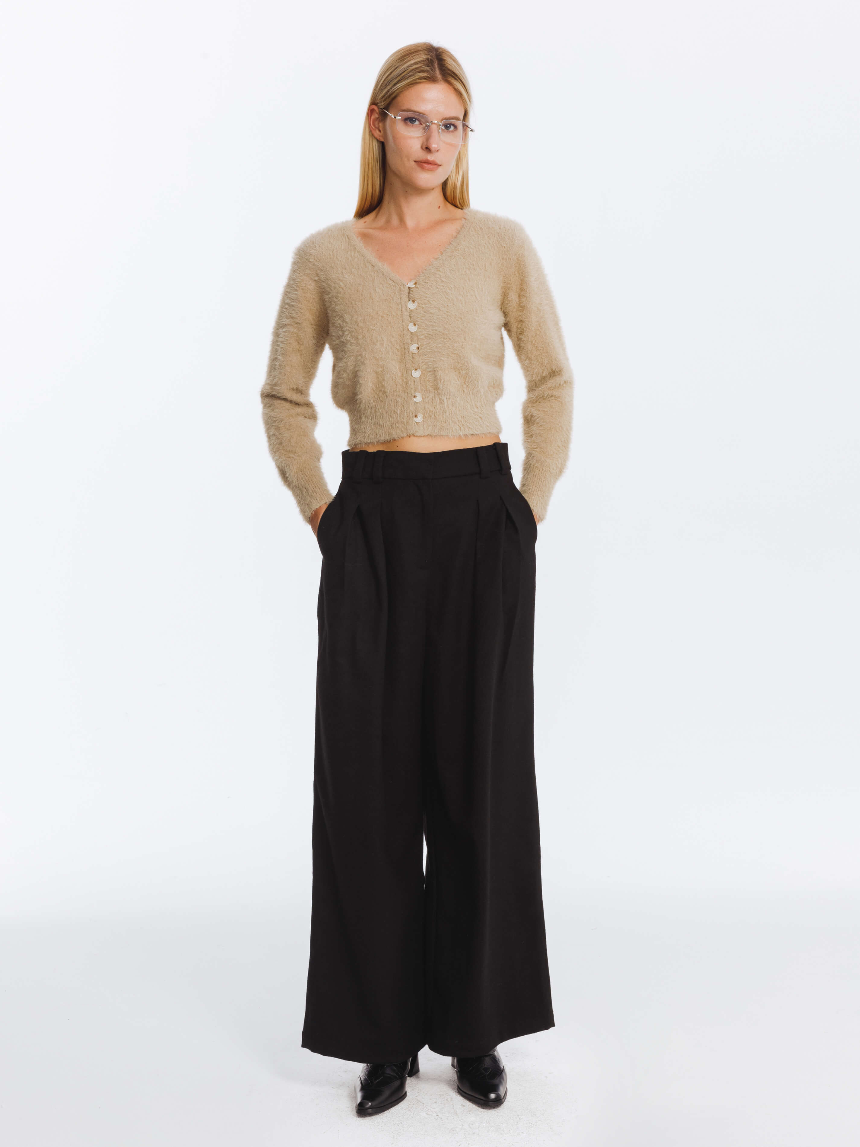 Fluffy Cropped Knit Cardigan-16