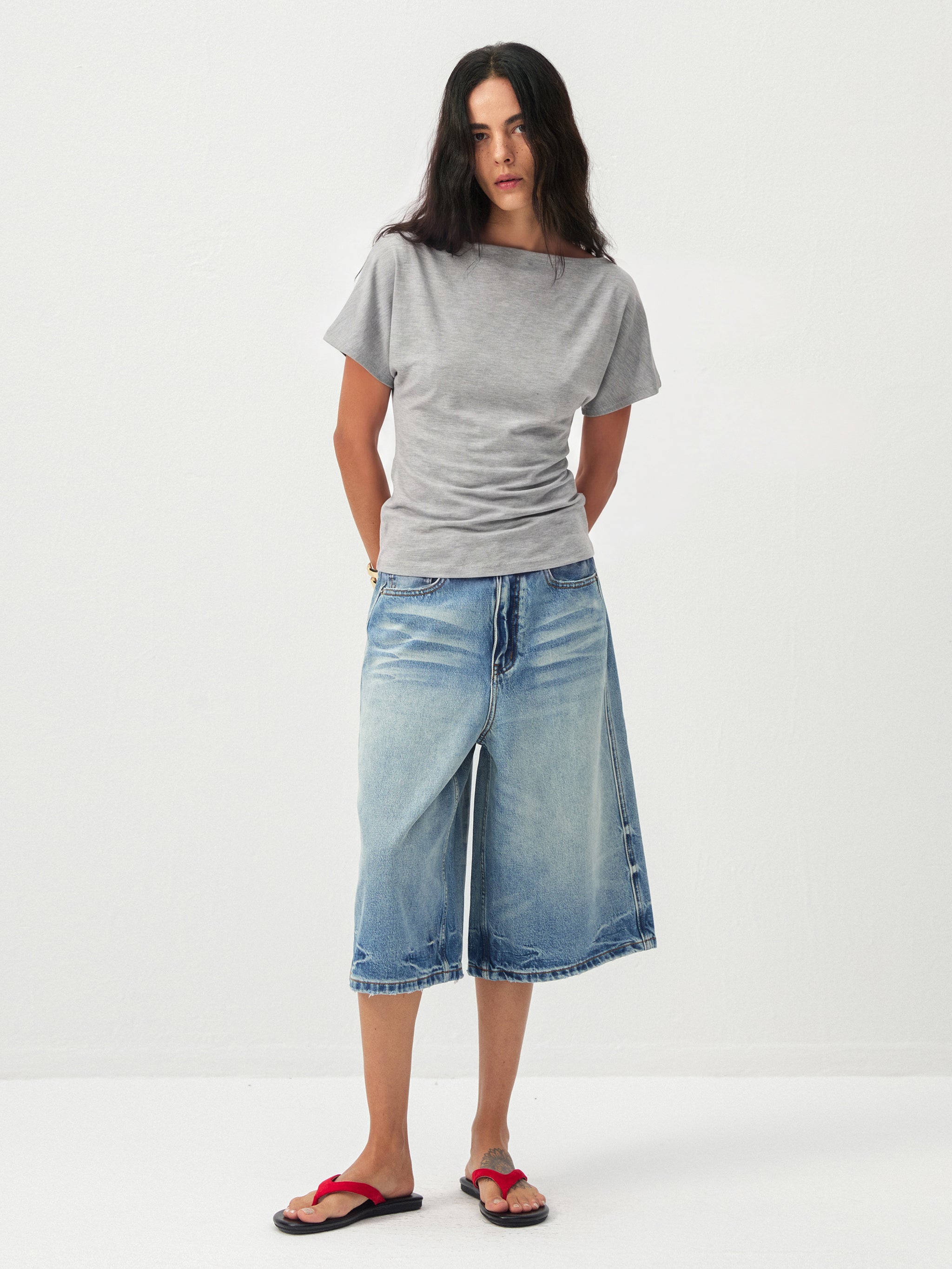 CUBIC Lyocell Blend Off-Shoulder Fitted Top-13