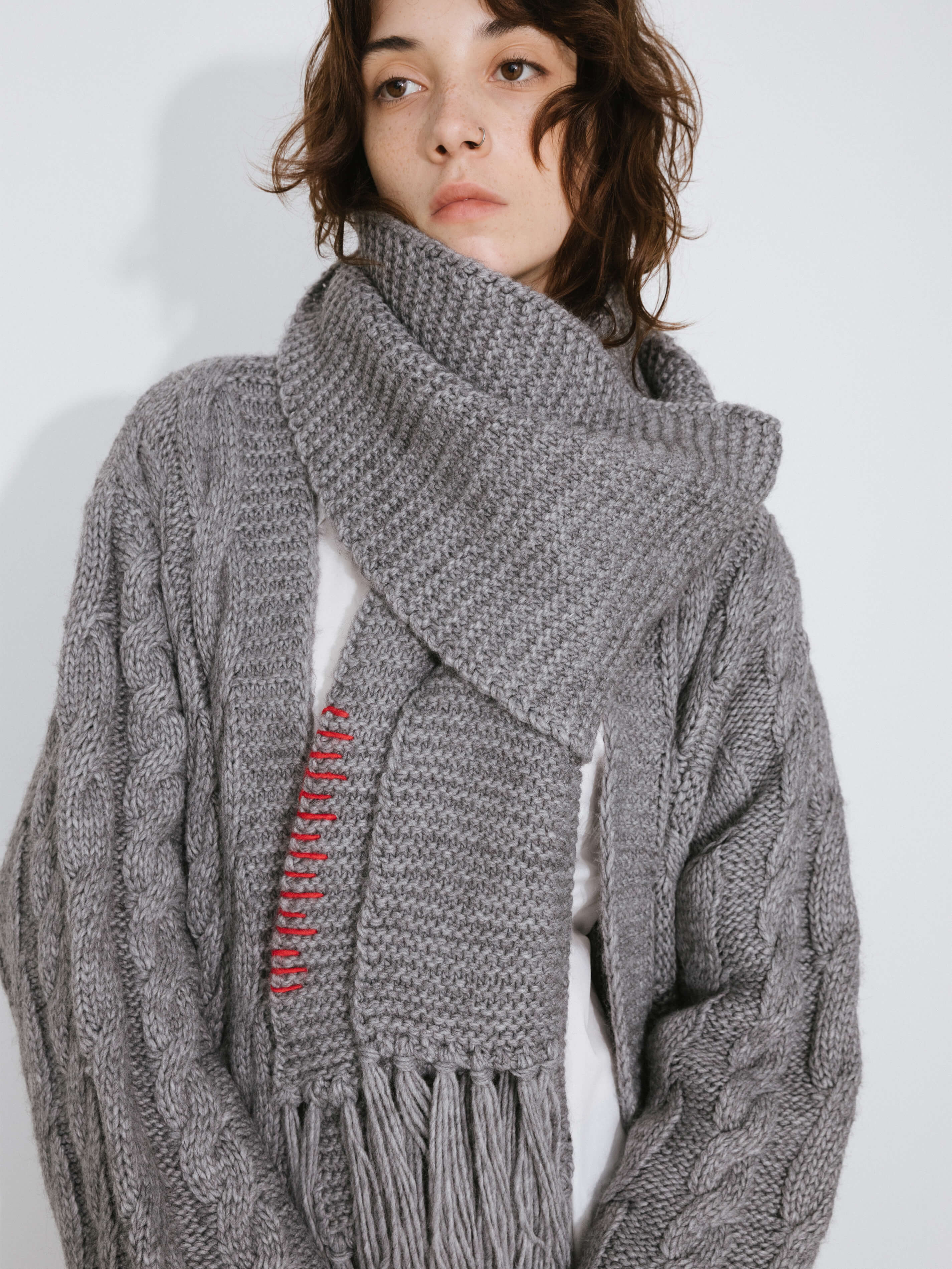 Fringed Long Scarf with Wool Blend-15
