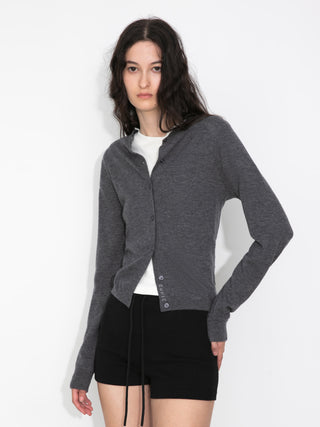 100% Wool Knit Cardigan with Crew Neck