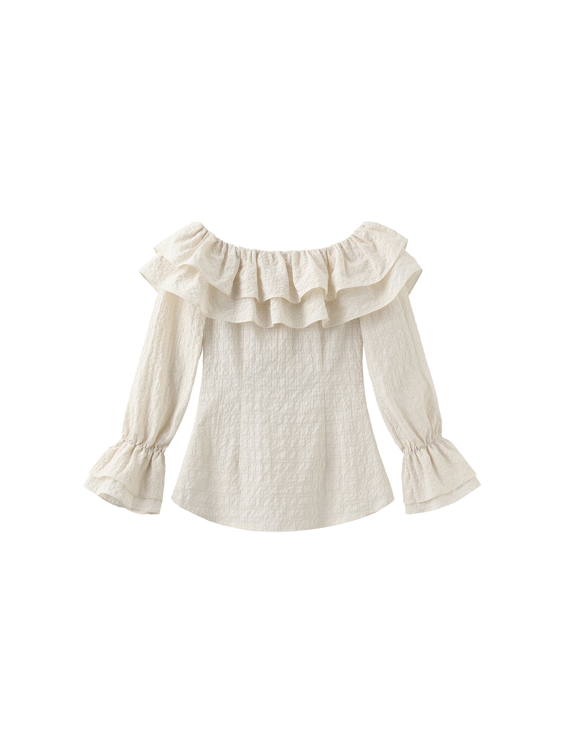 Frills Volume Off Neckline Shirt-16