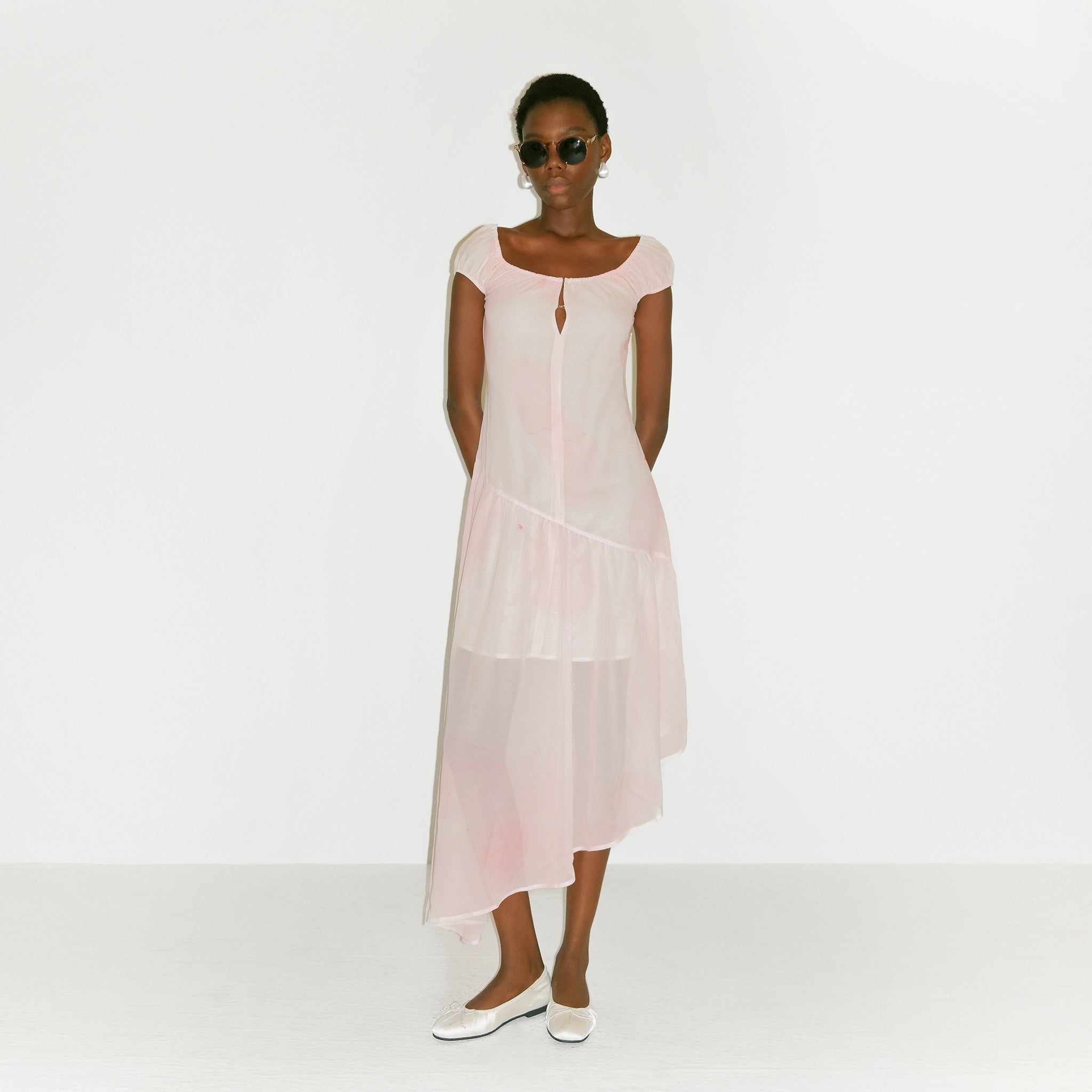CUBIC Abstract Print Asymmetrical Chiffon Midi Dress-14