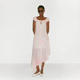 CUBIC Abstract Print Asymmetrical Chiffon Midi Dress