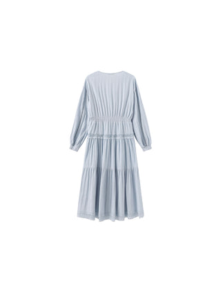 100% Cotton Lace Hollow V-Neck Waist-Cinched Maxi Dress