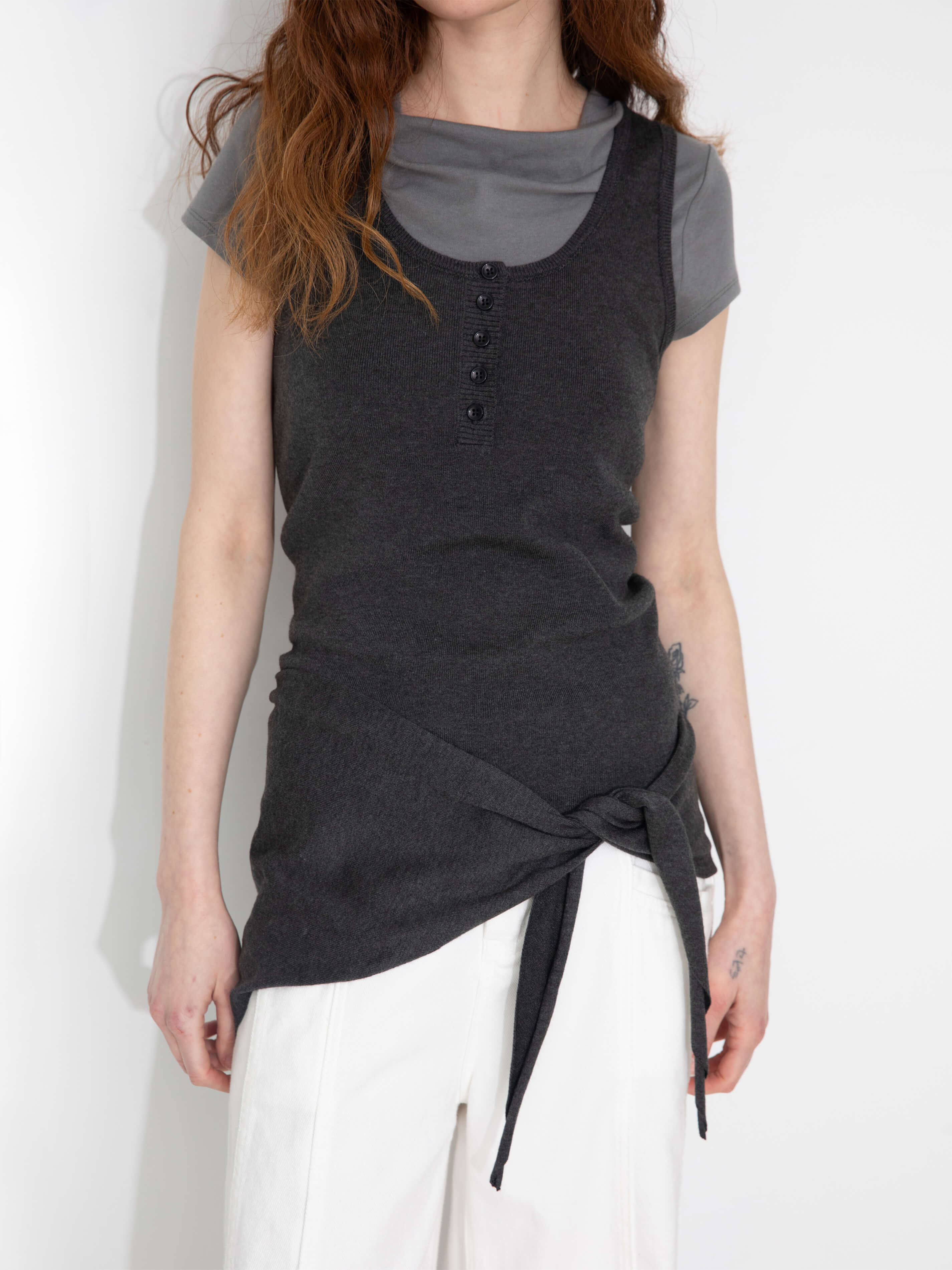 Slim-Fit Knit Henley Vest with Neck Tie-16