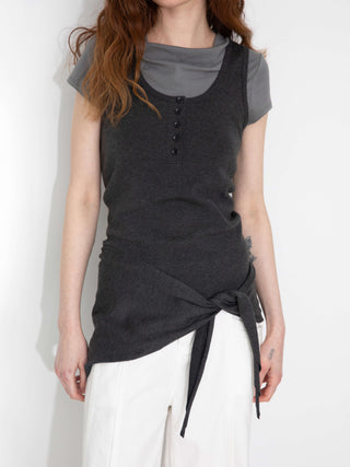 Slim-Fit Knit Henley Vest with Neck Tie