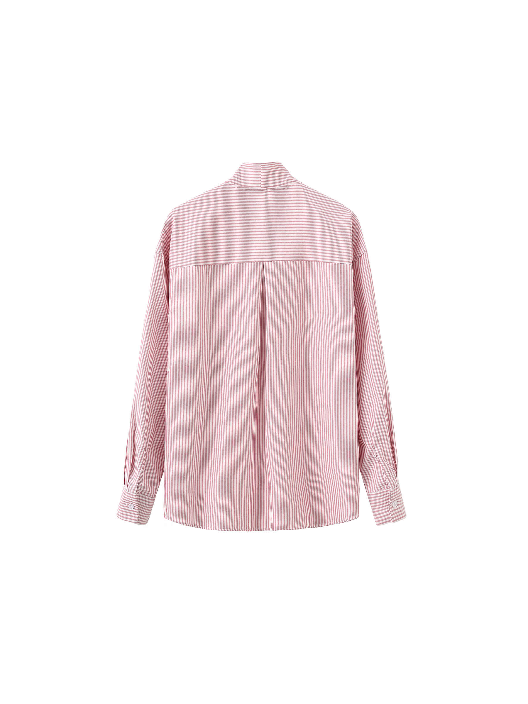 Pinstripe Long Sleeves Shirt with Tie Down Collar-16