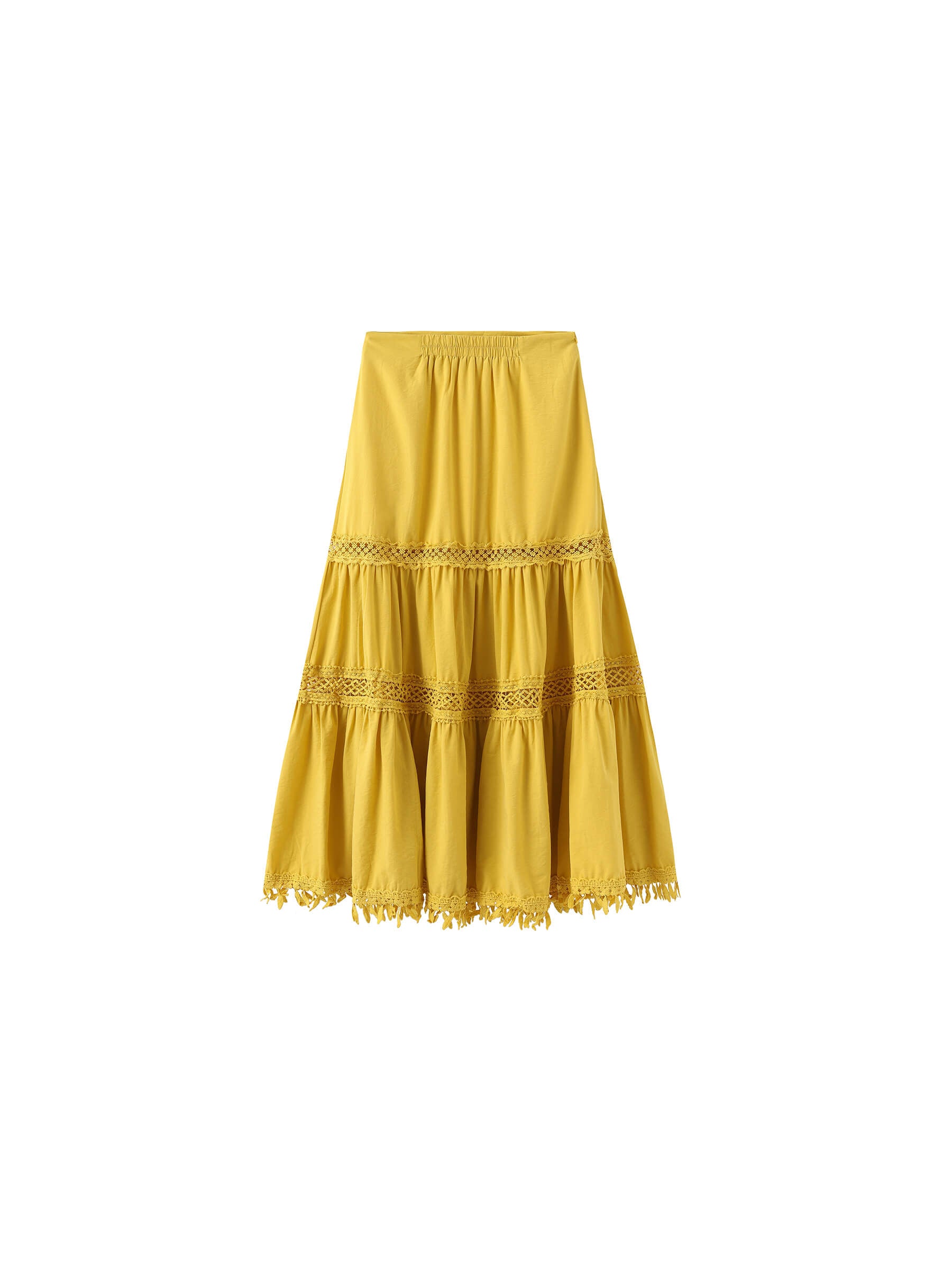 High-Waisted Hollow Out Tassel Trim Maxi Skirt-16