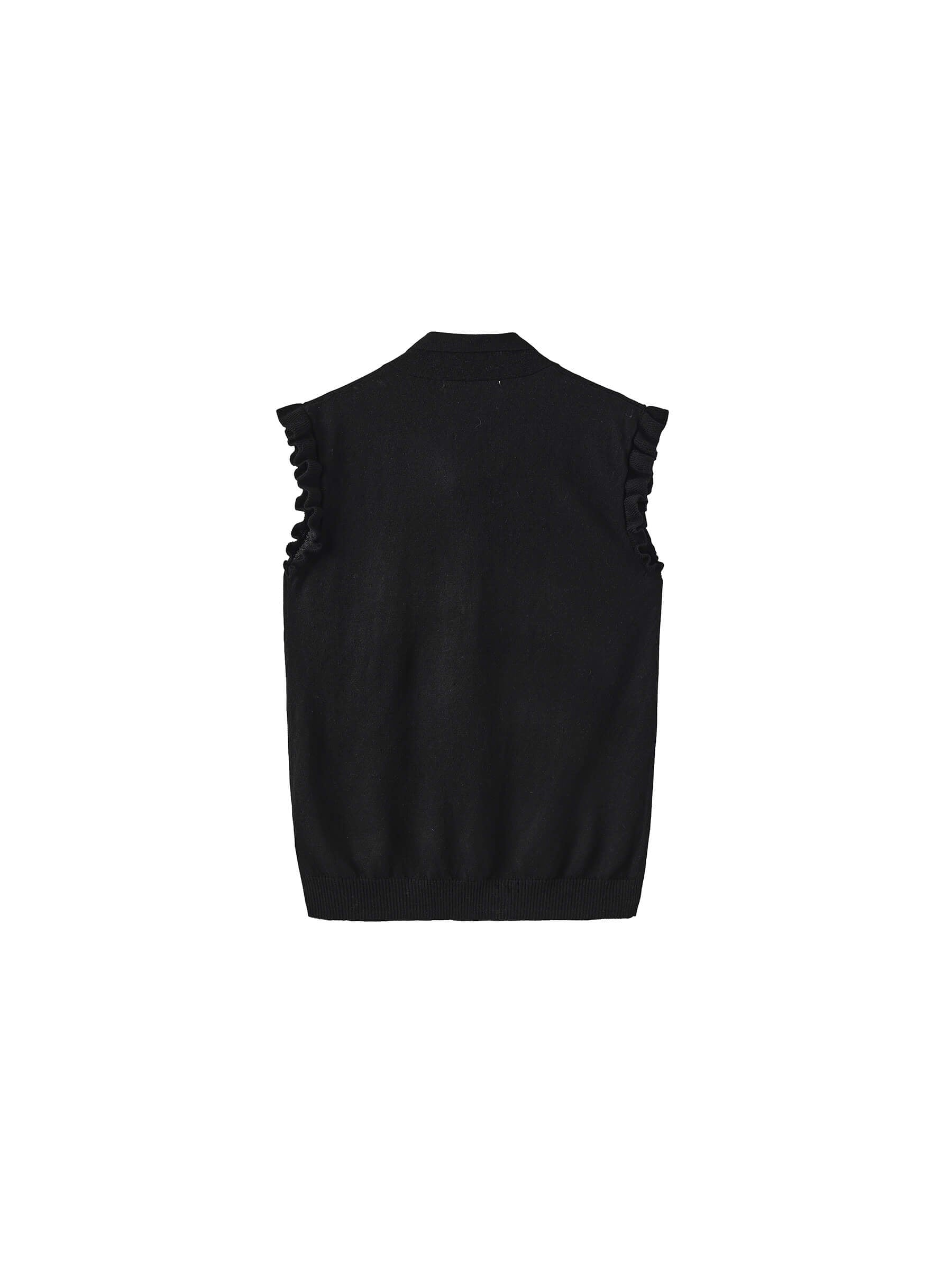 Ruffled Sleeve Sleeveless Knit Top with Attached Scarf-16