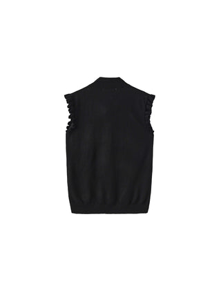 Ruffled Sleeve Sleeveless Knit Top with Attached Scarf