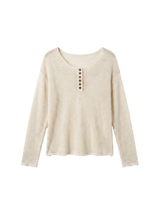 CUBIC Button Detail Open-Knit Top