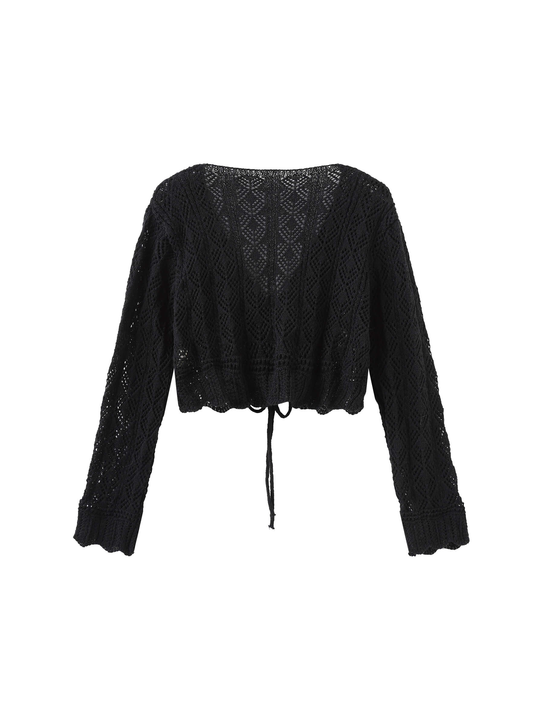 Thin Knit V-Neck Drawstring Top-16