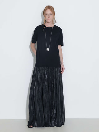 Oversized Round Neck Short Sleeve Pleated Dress
