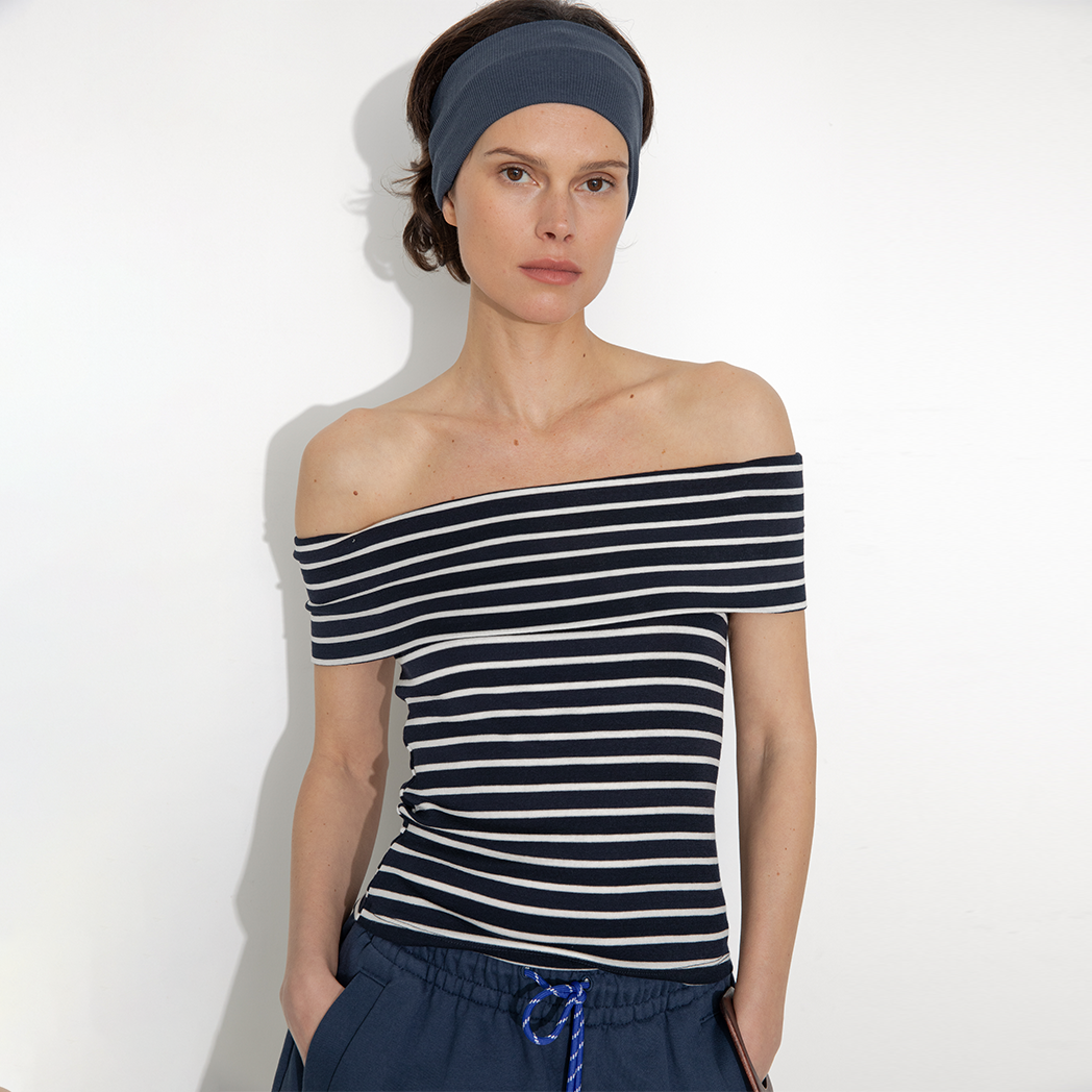 Striped Off-Shoulder Short-Sleeve Top-15