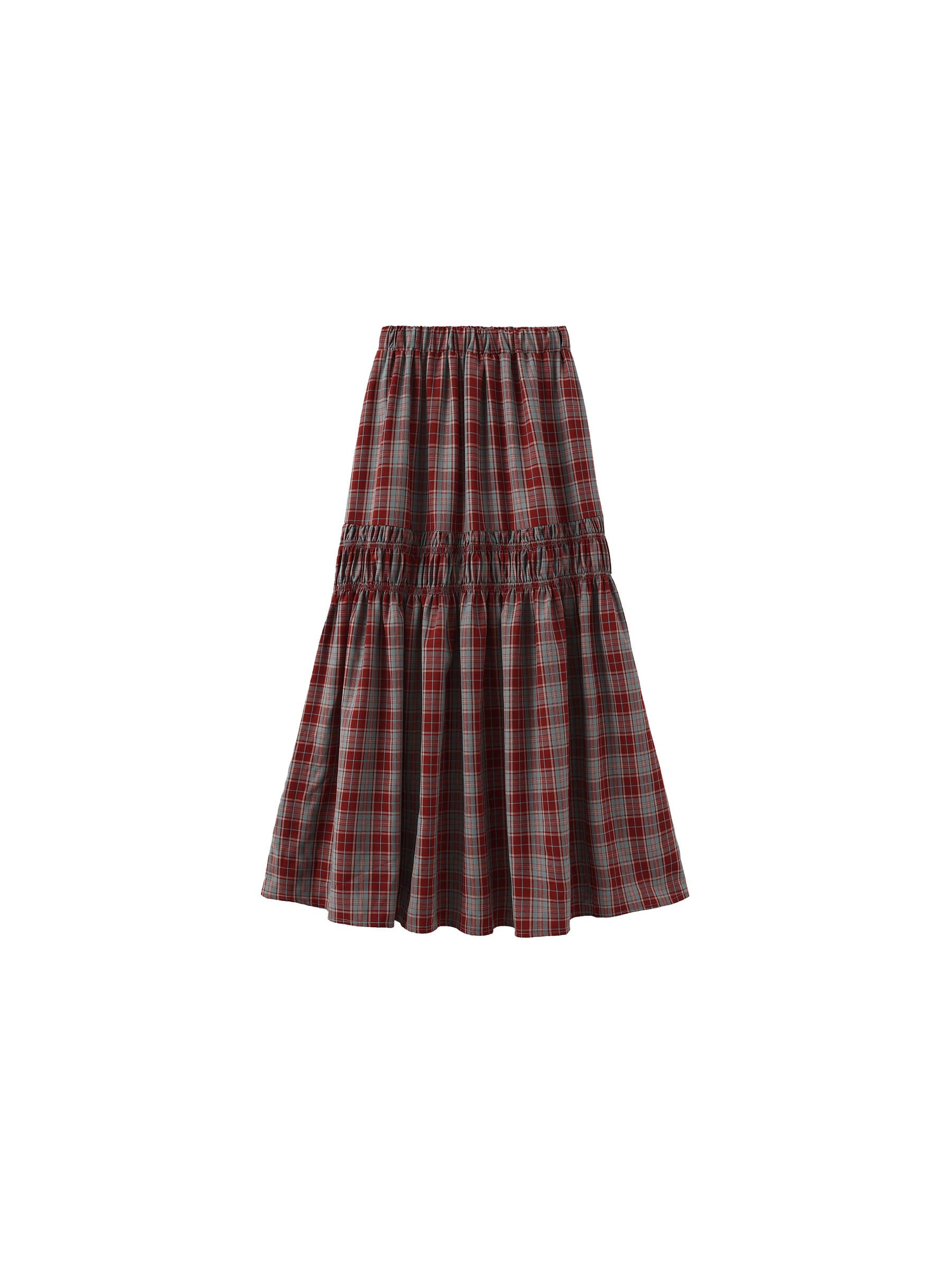 Elastic Drawstring High Waist Checked Skirt-18