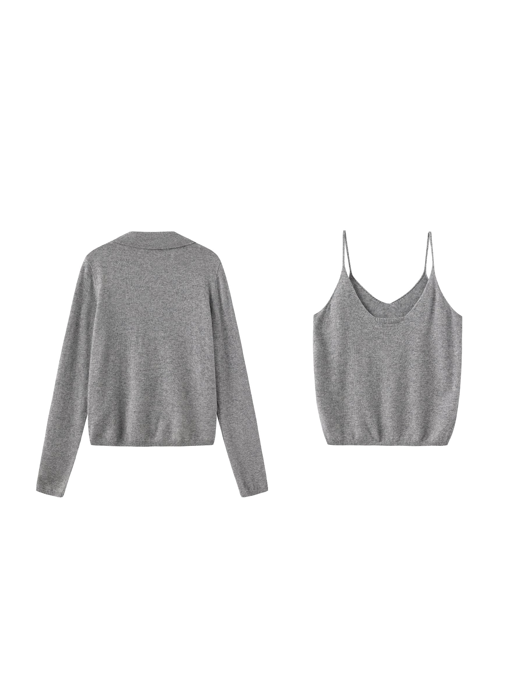 Zip-Up Collared Cropped Knit Cardigan & Vest Set-14