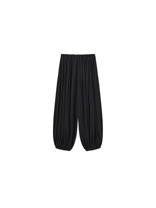 Pleated Balloon-Leg Elastic-Waist Trousers