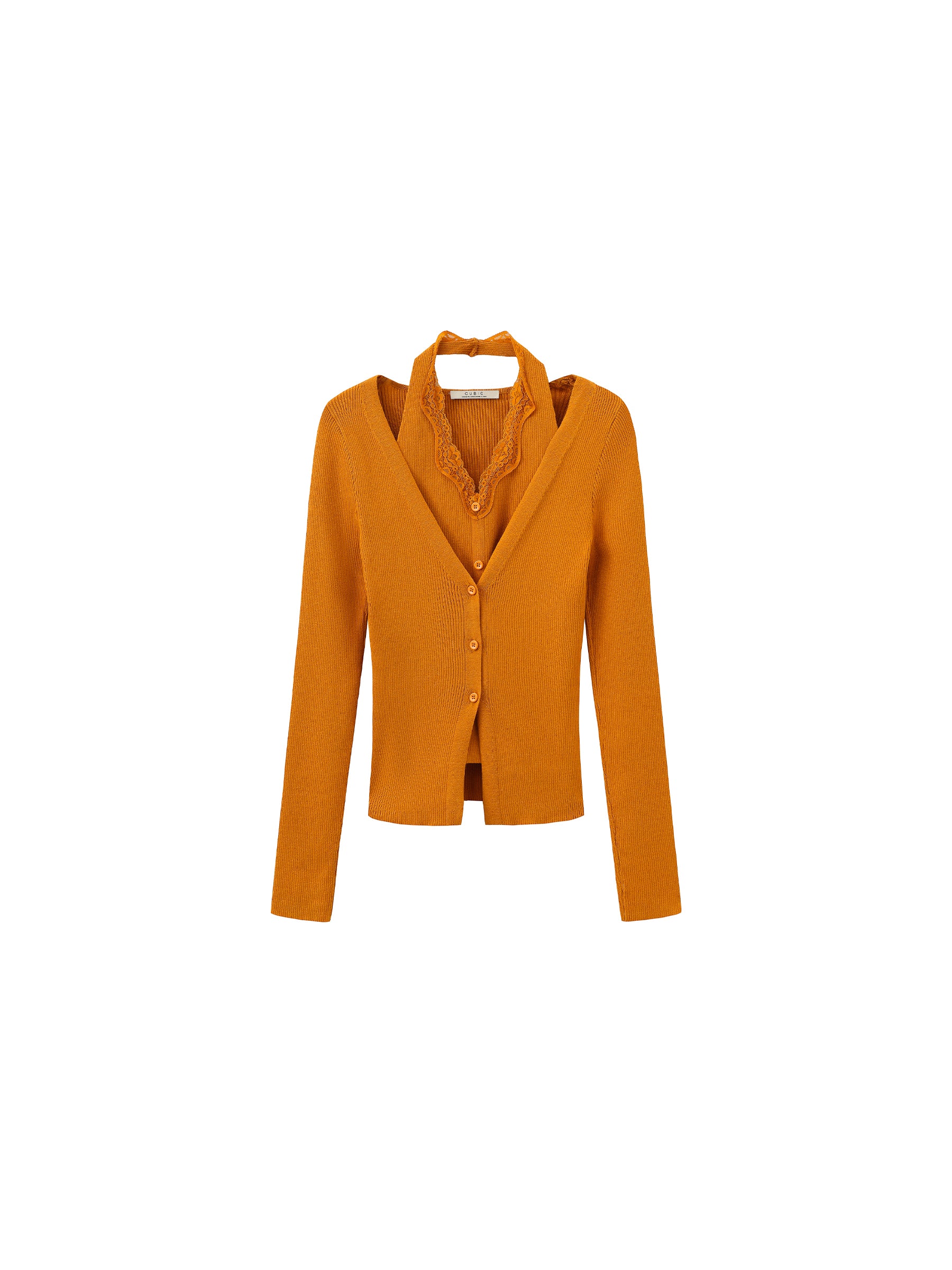Layered Look Halter Neck Slim-Fit Knit Cardigan-14