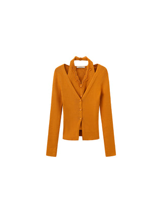 Layered Look Halter Neck Slim-Fit Knit Cardigan