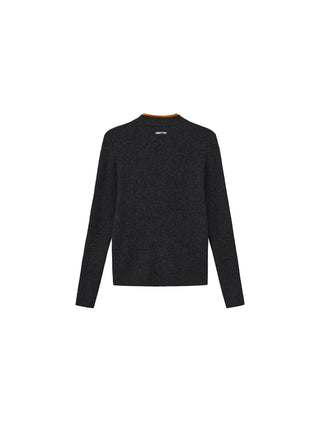 100% Wool Contrast V-Neck Wool Knit Top