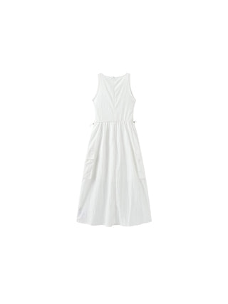 Drawstring Pleated V-Neck Sleeveless Dress