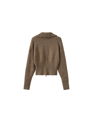 Retro Stand Collar Zip-Up Cardigan