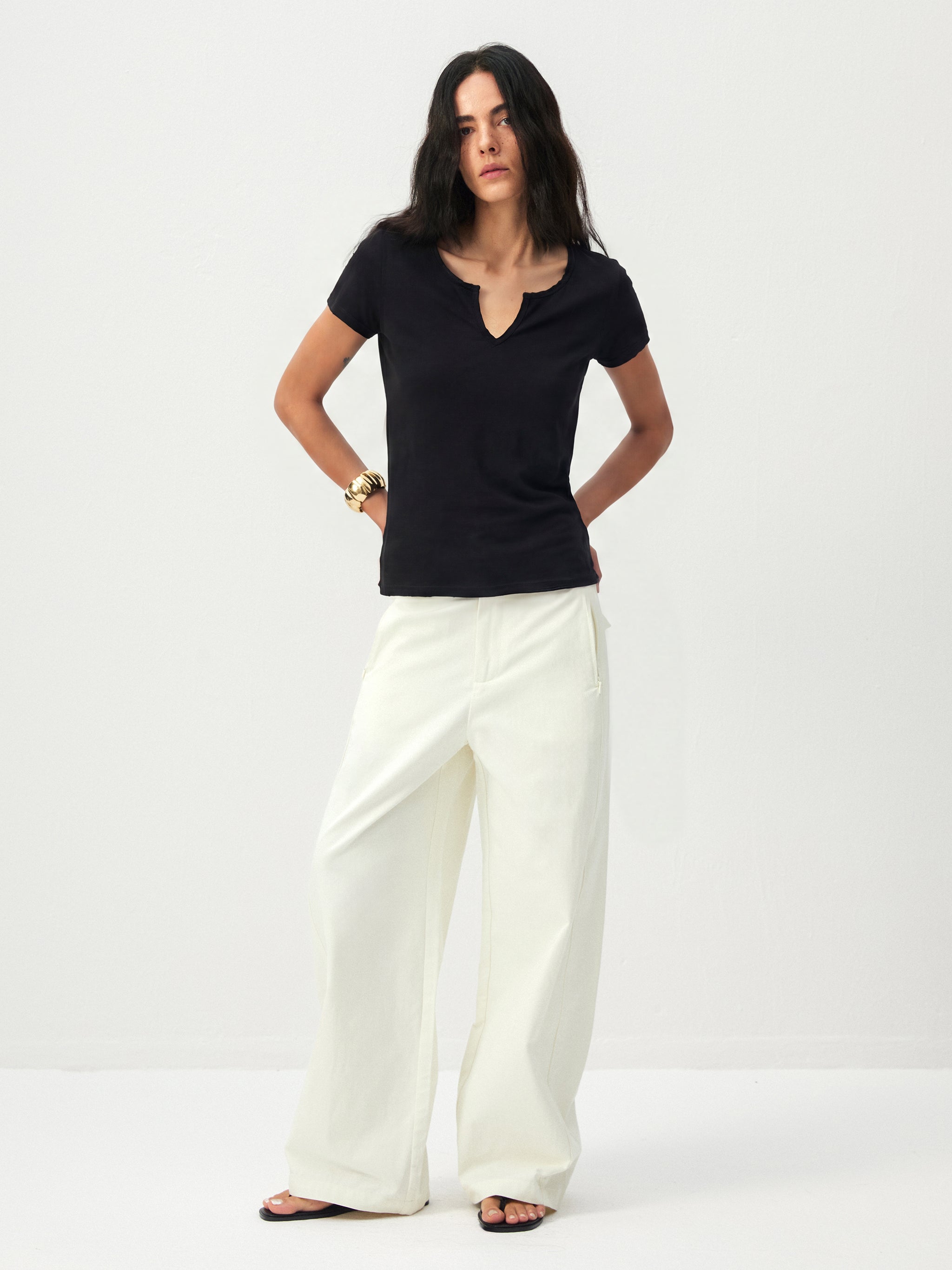 CUBIC Cotton-Blend Notch Neck Slim Fit T-shirt-14