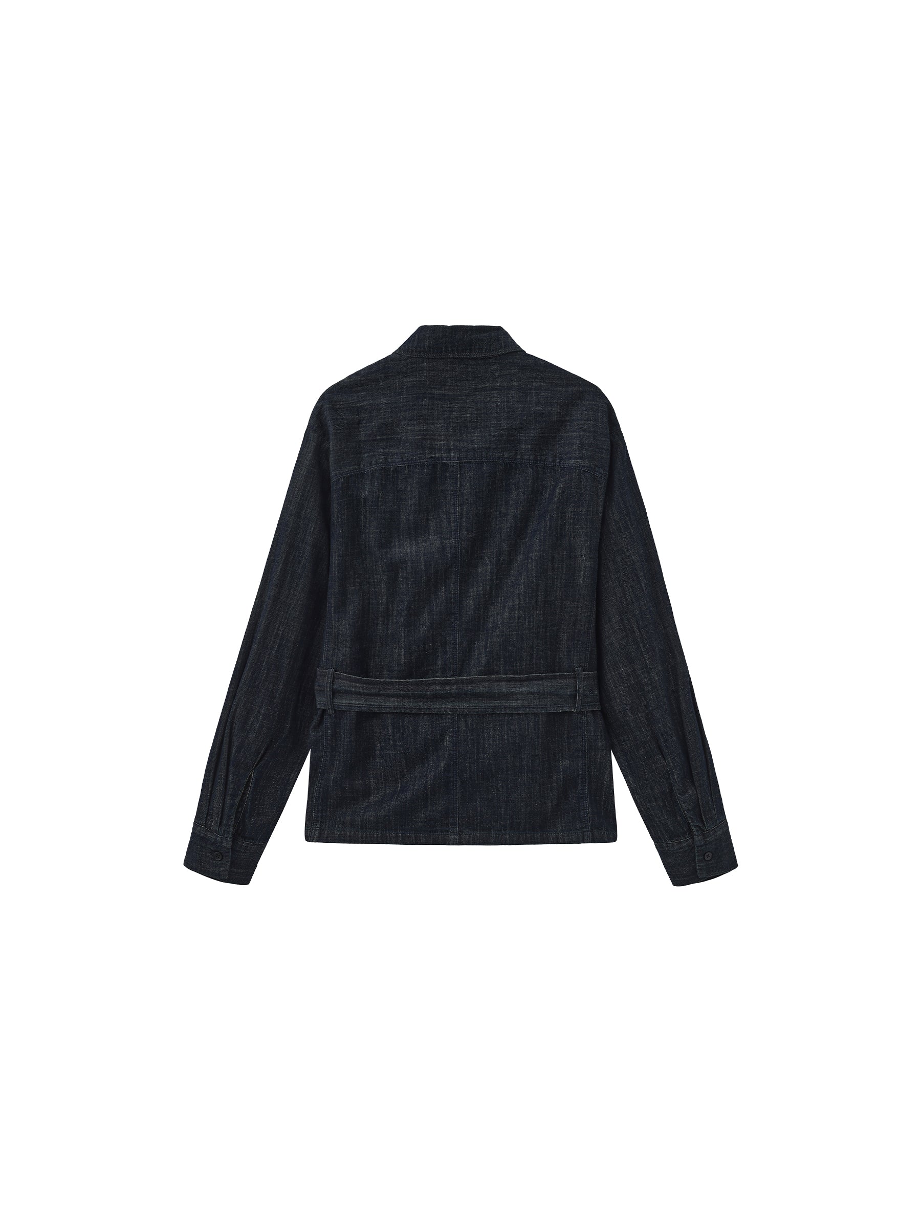 100% Cotton Vintage Denim Slim-Fit Waist-Defined Shirt-14