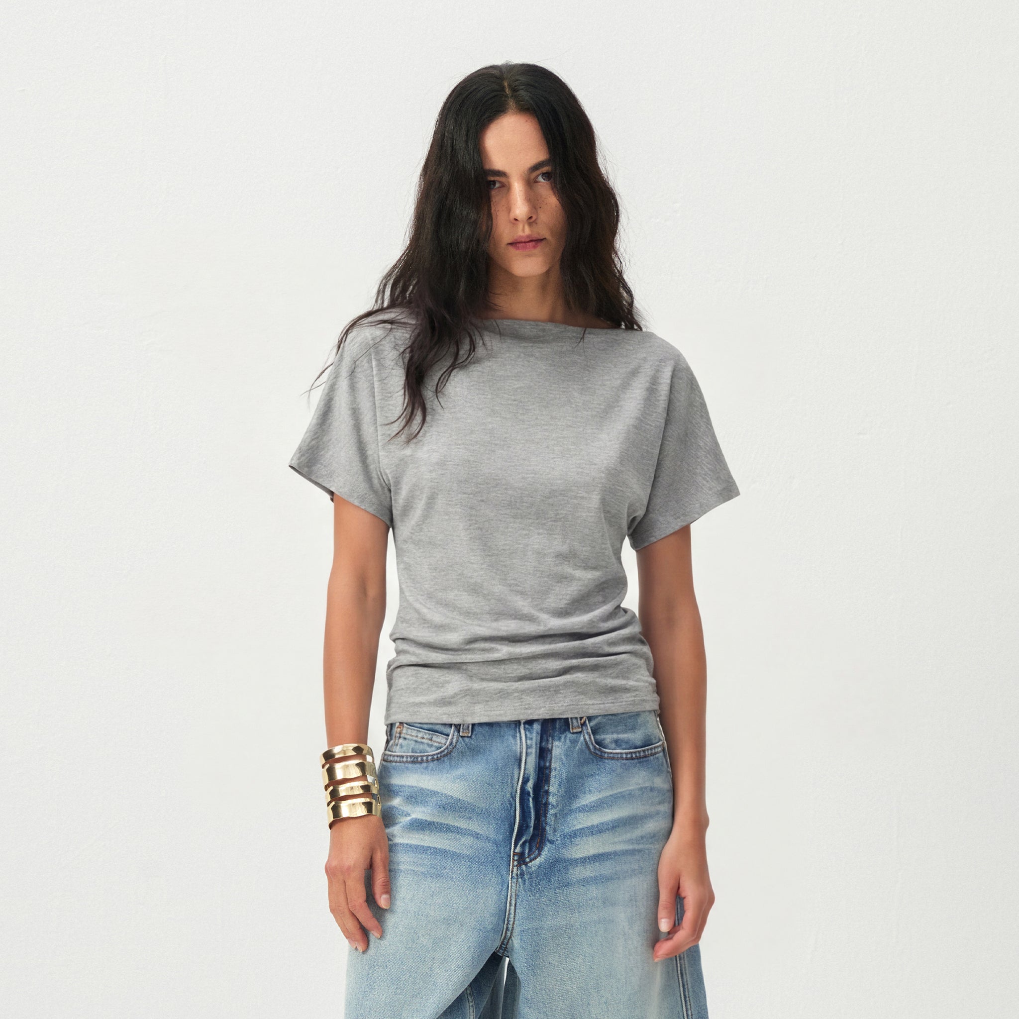 CUBIC Lyocell Blend Off-Shoulder Fitted Top-14