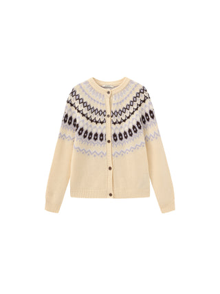 100% Wool Fair Isle Wool Knit Cardigan